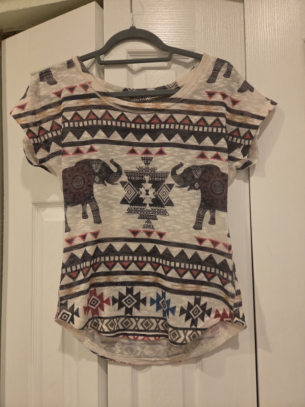 Boho Tribal And Elephant Print Short Sleeve Top